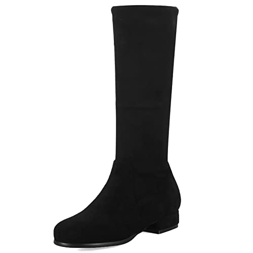 Lizoleor Damen Runde Zehen Komfort Mitte Absatz Knee Stretch Stiefel Winter Leisure Blockabsatz Mode Wildleder Stiefeletten Schwarz Gr 48 EU/50Cn von Lizoleor