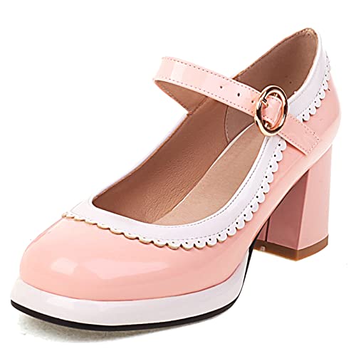 Lizoleor Damen Runde Zehen Mary Jane Lack Knöchelriemchen Blockabsatz Plateau Pumps Mode Weit Fit Party Elegant Bridesmaid Schuhe Pink Gr 38 EU/39Cn Lizoleor Damen Runde Zehen Mary Jane Lack Knöchelriemchen Blockabsatz Plateau Pumps Mode Weit Fit Party Elegant Bridesmaid Schuhe Pink Gr 38 EU/39Cn von Lizoleor