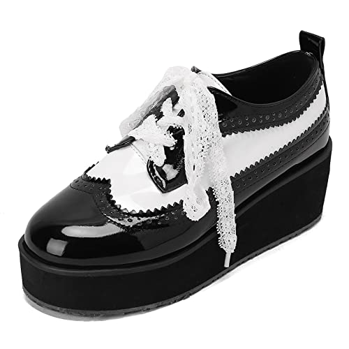 Lizoleor Damen Schnüren Mode Lack Brogue Plateau Keilabsatz Schuhe Closed Toe Leisure Oxford Klassischer Buro Schuhe Schwarz&Weiß Gr 38 EU/39Cn Lizoleor Damen Schnüren Mode Lack Brogue Plateau Keilabsatz Schuhe Closed Toe Leisure Oxford Klassischer Buro Schuhe Schwarz&Weiß Gr 38 EU/39Cn von Lizoleor