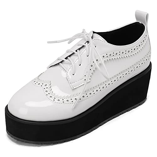 Lizoleor Damen Schnüren Mode Lack Brogue Plateau Keilabsatz Schuhe Closed Toe Leisure Oxford Klassischer Buro Schuhe Weiß Gr 37 EU/38Cn Lizoleor Damen Schnüren Mode Lack Brogue Plateau Keilabsatz Schuhe Closed Toe Leisure Oxford Klassischer Buro Schuhe Weiß Gr 37 EU/38Cn von Lizoleor