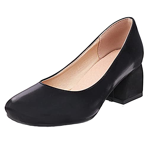 Lizoleor Damen Square Toe Block Mitte Absatz Party Kleid Stylish Ohne Verschluss Pumps Buro Kleid Komfort Party Bridal Abend Pumps Schwarz Gr 46 EU/48Cn von Lizoleor