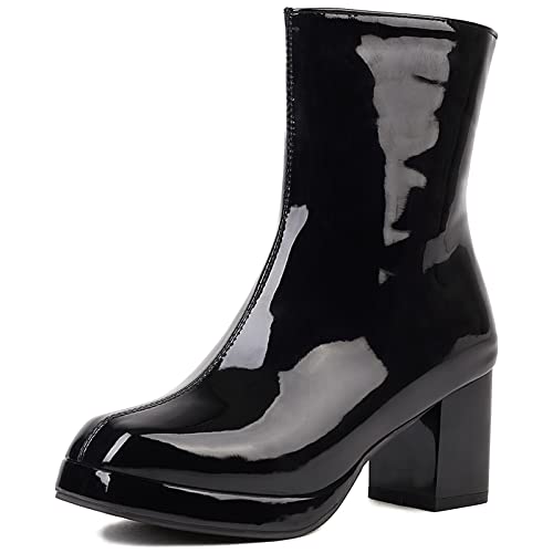 Lizoleor Damen Square Toe Mode Chelsea Blockabsatz Plateau Boots Weit Fit Party Kleid Reißverschluss Ankle Stiefeletten Party Schwarz Gr 45 EU/47Cn von Lizoleor