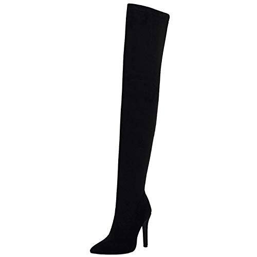 Lizoleor Damen Stiletto Pointed Toe Oberschenkelhohe Stiefel Party Damen Elegant Stretch Overknees Warm Boots Kleid Schwarz Gr 37 EU/38Cn von Lizoleor