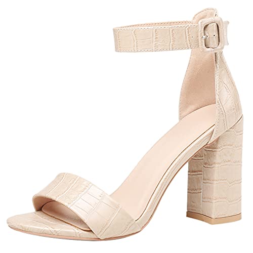Lizoleor Damen Stylish Knöchelriemchen Blockabsatz Offene Zeh Party Sandalen Hochzeit Höhe Ferse Mode Abend Kleid Schuhe Aprikose Gr 36.5 EU/37Cn von Lizoleor