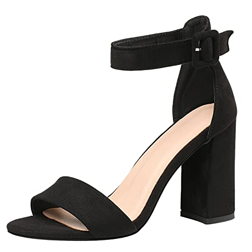 Lizoleor Damen Stylish Knöchelriemchen Blockabsatz Offene Zeh Party Sandalen Hochzeit Höhe Ferse Mode Abend Kleid Schuhe Ms-Schwarz Gr 36.5 EU/37Cn von Lizoleor