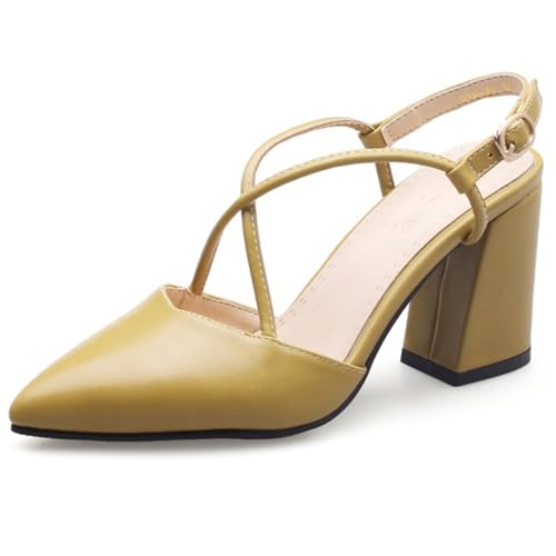 Lizoleor Elegant Höhe Ferse Slingback Pointed Toe Damensandalen Geschlossen Cross Strap Schnalle Sommer Solid Color Arbeit Gelb Gr 41 EU/43Cn von Lizoleor