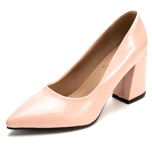 Lizoleor Elegant Lack Ohne Verschluss Blockabsatz Damen Pump Pointed Toe High Chunky Heel Solid Color Sommer Hochzeit Pumps Pink Gr 52 EU/54Cn Lizoleor Elegant Lack Ohne Verschluss Blockabsatz Damen Pump Pointed Toe High Chunky Heel Solid Color Sommer Hochzeit Pumps Pink Gr 52 EU/54Cn von Lizoleor