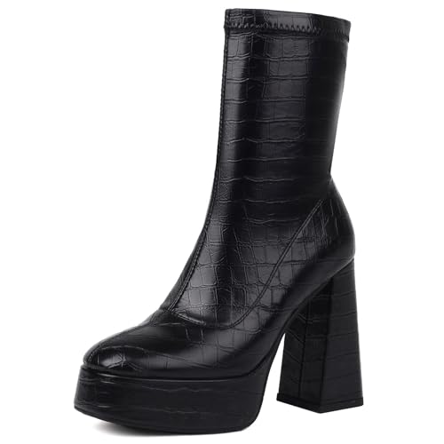 Lizoleor Elegant Super Höhe Ferse Runde Zehen Damen Stiefeletten Ohne Verschluss Blockabsatz Plateau Stretch Solid Color Anzugstiefel Schwarz Gr 41 EU/43Cn Lizoleor Elegant Super Höhe Ferse Runde Zehen Damen Stiefeletten Ohne Verschluss Blockabsatz Plateau Stretch Solid Color Anzugstiefel Schwarz Gr 41 EU/43Cn von Lizoleor