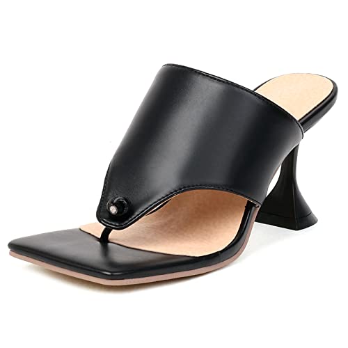 Lizoleor Flip Flops Damen Höhe Ferse Pantoletten Mode Sandalen Stiletto Pantoffeln Offene Zeh Leisure Draußen Pantoffeln Party Bridal Schwarz Gr 45 EU/47Cn von Lizoleor