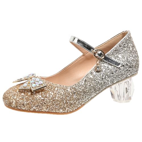 Lizoleor Hochzeit Blockabsatz Mary Jane Sequins Runde Zehen Damen Schuhe Glitzer Knöchelriemchen Bogen Abend Party Schuhe Gold Gr 35 EU von Lizoleor