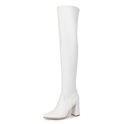 Lizoleor Höhe Ferse Pointed Toe Side Reißverschluss Damen Stretch Stiefel Blockabsatz Elegant Solid Color Herbst Winter Overknees Stiefel Weiß-Rl Gr 36 EU Lizoleor Höhe Ferse Pointed Toe Side Reißverschluss Damen Stretch Stiefel Blockabsatz Elegant Solid Color Herbst Winter Overknees Stiefel Weiß-Rl Gr 36 EU von Lizoleor
