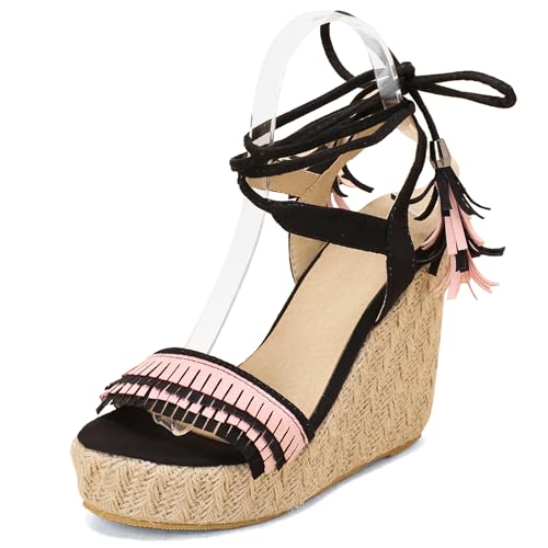 Lizoleor Keilabsatz Plateau Espadrille Runde Zehen Damensandalen Concise Braid Knöchelriemchen Schnalle Sweet Girl Sommer Kleid Schwarz Gr 41 EU/43Cn Lizoleor Keilabsatz Plateau Espadrille Runde Zehen Damensandalen Concise Braid Knöchelriemchen Schnalle Sweet Girl Sommer Kleid Schwarz Gr 41 EU/43Cn von Lizoleor