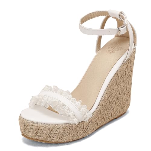 Lizoleor Keilabsatz Plateau Espadrille Runde Zehen Damensandalen Concise Braid Knöchelriemchen Schnalle Sweet Girl Sommer Kleid Weiß Gr 41 EU/43Cn Lizoleor Keilabsatz Plateau Espadrille Runde Zehen Damensandalen Concise Braid Knöchelriemchen Schnalle Sweet Girl Sommer Kleid Weiß Gr 41 EU/43Cn von Lizoleor