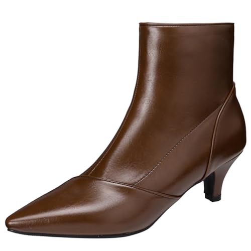 Lizoleor Kitten Heel Damänner Stiefeletten Pointed Toe Seitlicher Reißverschluss Mitte Absatz Concise Arbeit Party Mode Winter Kleid Stiefeletten Braun Gr 38 EU/39Cn von Lizoleor