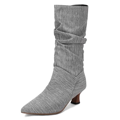 Lizoleor Kitten Heel Pointed Toe Damänner Slouch Stiefel Ohne Verschluss Mode Mid Goblet Heel Concise Komfort Knee Hohe Stiefel Grau Gr 46 EU/48Cn Lizoleor Kitten Heel Pointed Toe Damänner Slouch Stiefel Ohne Verschluss Mode Mid Goblet Heel Concise Komfort Knee Hohe Stiefel Grau Gr 46 EU/48Cn von Lizoleor