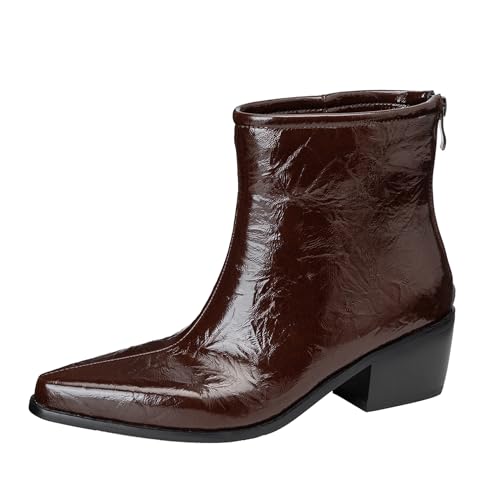 Lizoleor Klassische Back Reißverschluss Pointed Toe Damen Stiefeletten Komfort Mid Chunky Heel Arbeit Leisure Kurz Cowboystiefel Braun Gr 36 EU von Lizoleor