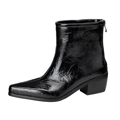 Lizoleor Klassische Back Reißverschluss Pointed Toe Damen Stiefeletten Komfort Mid Chunky Heel Arbeit Leisure Kurz Cowboystiefel Schwarz Gr 33 EU von Lizoleor