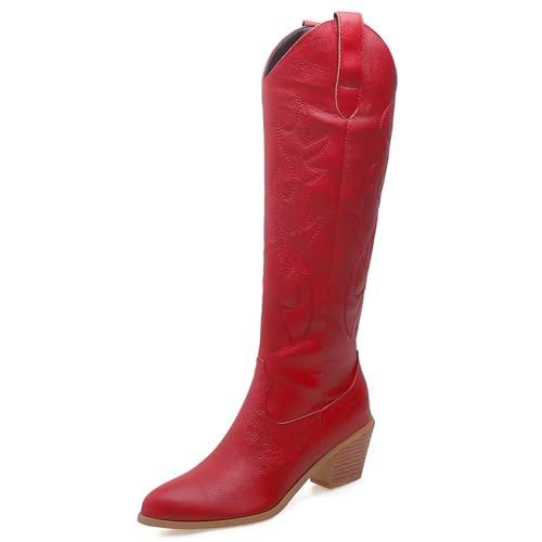 Lizoleor Klassische Bestickt Chunky Heel Damen Long Cowboystiefel Ohne Verschluss Pointed Toe Mode Mitte Absatz Reitstiefel Rot Gr 36.5 EU/37Cn Lizoleor Klassische Bestickt Chunky Heel Damen Long Cowboystiefel Ohne Verschluss Pointed Toe Mode Mitte Absatz Reitstiefel Rot Gr 36.5 EU/37Cn von Lizoleor