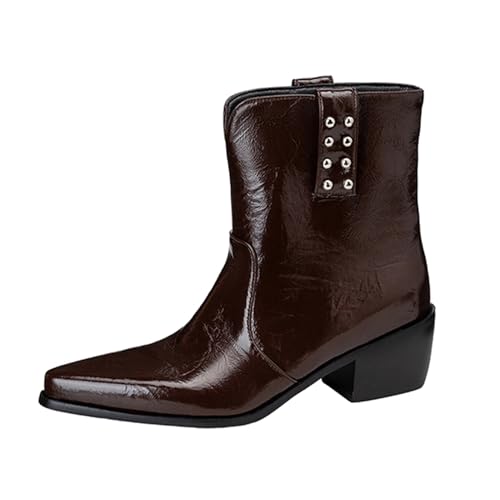 Lizoleor Klassische Chunky Heel Ohne Verschluss Pointed Toe Damen Reitstiefel Retro Knöchelbündchen Komfort Mitte Blockabsatz Cowboystiefel Braun Gr 45 EU/47Cn von Lizoleor