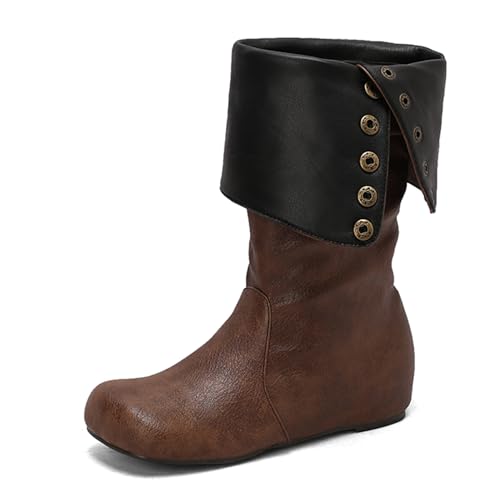 Lizoleor Klassische Keilabsatz Ohne Verschluss Runde Zehen Damen Overknees Stiefel Knöchelbündchen Buttons Weit Fit Interne Erhohen Lockere Stiefel Kaffee Gr 47 EU/49Cn von Lizoleor