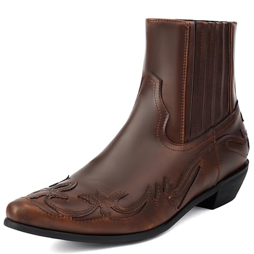 Lizoleor Klassische Ohne Verschluss Low Mitte Blockabsatz Damen Stiefeletten Chunky Heel Leisure Little Square Toe Kurz Cowboystiefel Braun Gr 40.5 EU/42Cn von Lizoleor