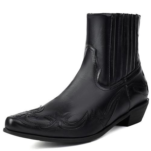 Lizoleor Klassische Ohne Verschluss Low Mitte Blockabsatz Damen Stiefeletten Chunky Heel Leisure Little Square Toe Kurz Cowboystiefel Schwarz Gr 35 EU von Lizoleor