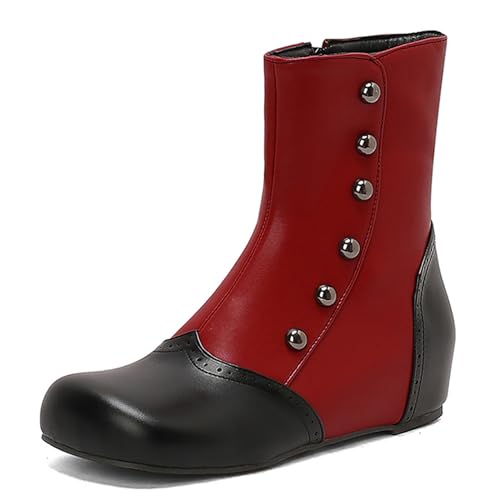 Lizoleor Klassische Weit Runde Zehen Side Reißverschluss Damen Stiefeletten Keilabsatz Splicing Interne Erhohen Concise Girl Stiefeletten Rot Gr 36.5 EU/37Cn von Lizoleor