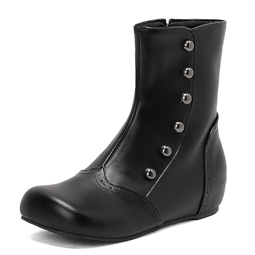 Lizoleor Klassische Weit Runde Zehen Side Reißverschluss Damen Stiefeletten Keilabsatz Splicing Interne Erhohen Concise Girl Stiefeletten Schwarz Gr 45 EU/47Cn von Lizoleor