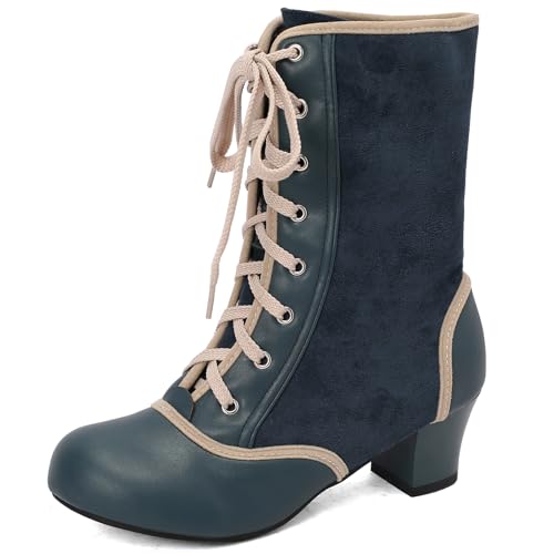 Lizoleor Klassischer Schnüren Damänner Bike Boots Blockabsatz Runde Zehen Klassischer Cross Stap Mitte Absatz Lovely Girl Stiefeletten Grün Gr 45 EU/47Cn von Lizoleor