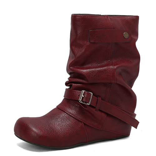 Lizoleor Knöchelbündchen Runde Zehen Ohne Verschluss Damen Stiefeletten Weit Fit Keilabsatz Ohne Verschluss Klassische Schnalle Herbst Stiefeletten Rotwein Gr 48 EU/50Cn Lizoleor Knöchelbündchen Runde Zehen Ohne Verschluss Damen Stiefeletten Weit Fit Keilabsatz Ohne Verschluss Klassische Schnalle Herbst Stiefeletten Rotwein Gr 48 EU/50Cn von Lizoleor
