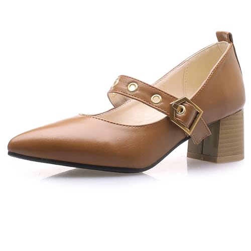 Lizoleor Komfort Blockabsatz Pointed Toe Sommer Damen Schuhe Mid Chunky Heel Concise Solid Color Knöchelriemchen Business Schuhe Gelb Gr 32 EU von Lizoleor