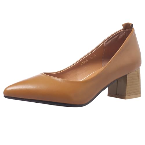 Lizoleor Komfort Blockabsatz Pointed Toe Sommer Damen Schuhe Mid Chunky Heel Concise Solid Color Knöchelriemchen Business Schuhe Gelb Gr 36.5 EU/37Cn von Lizoleor
