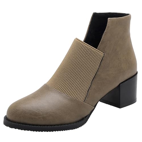Lizoleor Leisure Blockabsatz Ohne Verschluss Runde Zehen Damen Stiefeletten Komfort Mitte Absatz Concise Klassische Kurzschaft Stiefel Grün Gr 51 EU/53Cn von Lizoleor