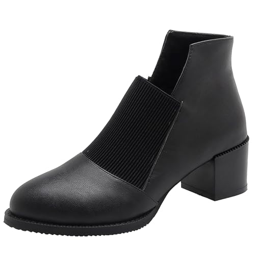 Lizoleor Leisure Blockabsatz Ohne Verschluss Runde Zehen Damen Stiefeletten Komfort Mitte Absatz Concise Klassische Kurzschaft Stiefel Schwarz Gr 45 EU/47Cn von Lizoleor