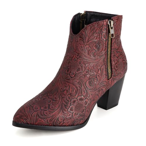 Lizoleor Leisure Blume Blockabsatz Pointed Toe Damen Cowboystiefel Two Side Reißverschlusss Mitte Absatz Klassische Kurz Westernstiefel Dark-Rot Gr 50 EU/52Cn Lizoleor Leisure Blume Blockabsatz Pointed Toe Damen Cowboystiefel Two Side Reißverschlusss Mitte Absatz Klassische Kurz Westernstiefel Dark-Rot Gr 50 EU/52Cn von Lizoleor