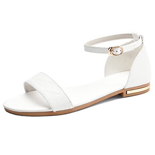 Lizoleor Leisure Flats Sommer Sandalen Damen Offene Zeh Comfy Strand Schuhe Schnalle Knöchelriemchen Hochzeit Bridesmaid Pantoffeln Weiß Gr 40 EU/41Cn von Lizoleor