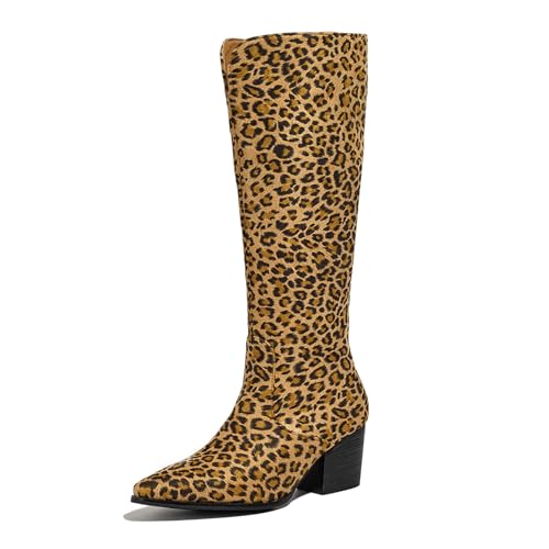 Lizoleor Leisure Pointed Toe Blockabsatz Damen Kniehohe Stiefel Side Reißverschluss Concise Wildleder Weit Calf Klassische Overknees Stiefel Leopard Gr 40.5 EU/42Cn Lizoleor Leisure Pointed Toe Blockabsatz Damen Kniehohe Stiefel Side Reißverschluss Concise Wildleder Weit Calf Klassische Overknees Stiefel Leopard Gr 40.5 EU/42Cn von Lizoleor