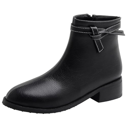 Lizoleor Leisure Runde Zehen Mid Niedrige Absatz Reißverschluss Damen Stiefeletten Concise Blockabsatz Solid Color Retro Warm Fell Stiefeletten Schwarz Gr 52 EU/54Cn von Lizoleor
