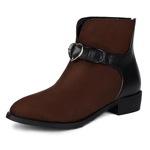 Lizoleor Low Mitte Absatz Pointed Toe Back Reißverschluss Damen Stiefeletten Komfort Blockabsatz Leisure Wildleder Splicing Herbst Girl Stiefeletten Braun Gr 42 EU/44Cn von Lizoleor