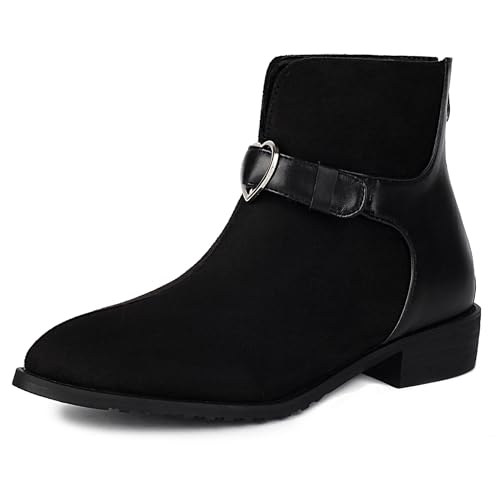 Lizoleor Low Mitte Absatz Pointed Toe Back Reißverschluss Damen Stiefeletten Komfort Blockabsatz Leisure Wildleder Splicing Herbst Girl Stiefeletten Schwarz Gr 39 EU/40Cn von Lizoleor