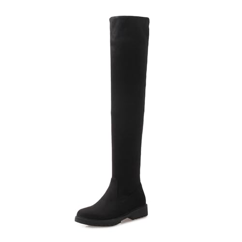 Lizoleor Low Mitte Blockabsatz Runde Zehen Damen Overknees Stretch Stiefel Concise Wildleder Ohne Verschluss Elegant Schnüren Oberschenkelhohe Stiefel Schwarz Gr 39 EU/40Cn von Lizoleor
