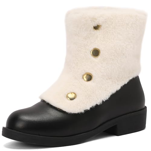 Lizoleor Low Mitte Blockabsatz Side Reißverschluss Warm Fell Damen Schneestiefel Runde Zehen Plateau Buttons Winter Stiefeletten Schwarz-Jm Gr 40.5 EU/42Cn von Lizoleor