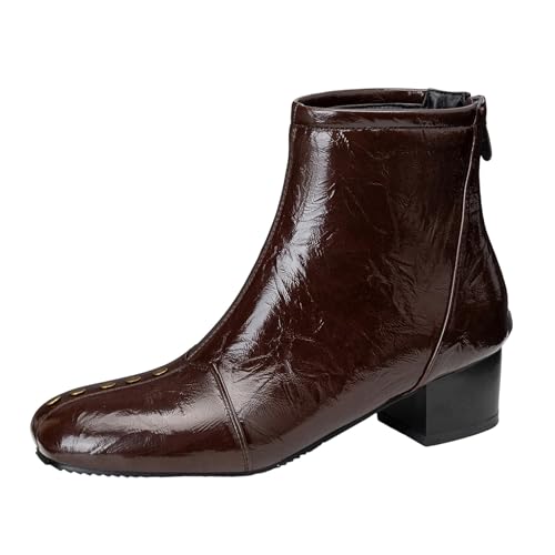 Lizoleor Mitte Blockabsatz Square Toe Weit Fit Damen Stiefeletten Reißverschluss Komfort Solid Color Klassische Low Arbeit Stiefel Braun Gr 40.5 EU/42Cn von Lizoleor