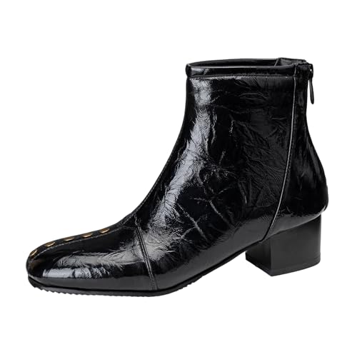 Lizoleor Mitte Blockabsatz Square Toe Weit Fit Damen Stiefeletten Reißverschluss Komfort Solid Color Klassische Low Arbeit Stiefel Schwarz Gr 36.5 EU/37Cn von Lizoleor