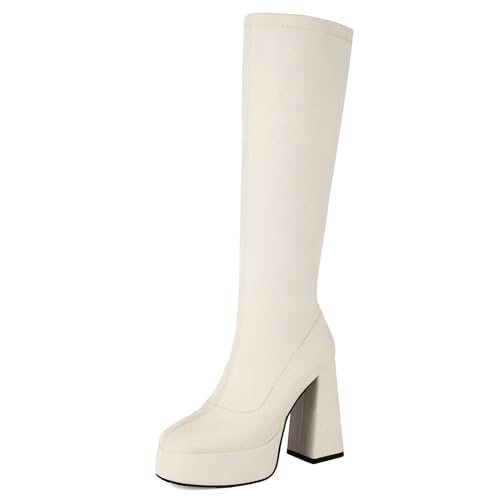 Lizoleor Mode Blockabsatz Plateau Damen Knee Stretch Stiefel Runde Zehen Super Höhe Ferse Ohne Verschluss Abend Long Reitstiefel Weiß Gr 41 EU/43Cn Lizoleor Mode Blockabsatz Plateau Damen Knee Stretch Stiefel Runde Zehen Super Höhe Ferse Ohne Verschluss Abend Long Reitstiefel Weiß Gr 41 EU/43Cn von Lizoleor
