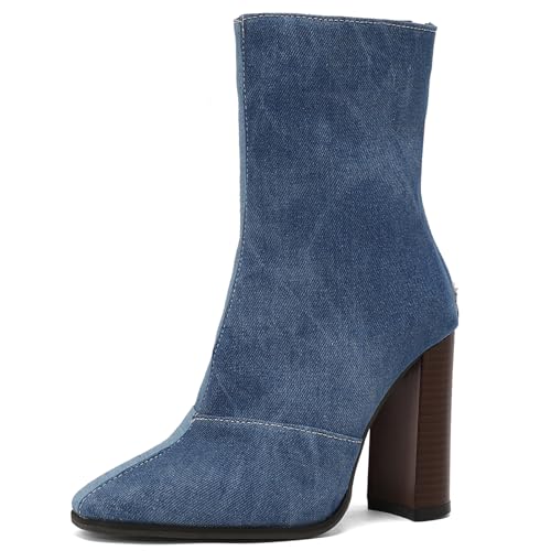 Lizoleor Mode Damänner Ankle Chelsea Stiefel Höhe Ferse Square Toe Schnalle Reißverschluss Höhe Ferse Mode Concise Blockabsatz Stiefeletten Blau Gr 46 EU/48Cn von Lizoleor
