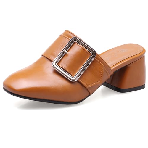 Lizoleor Mode Draußen Mules Square Toe Ohne Verschluss Damen Pantoffeln Slingback Komfort Mitte Blockabsatz Geschlossen Sommer Hausschuhe Pantoffeln Gelb Gr 48 EU/50Cn von Lizoleor
