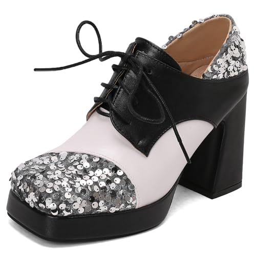 Lizoleor Mode High Blockabsatz Square Toe Schnüren Damen Schuhe Cross Strap Plateau Weit Fit Splicing Pump Silber Gr 40.5 EU/42Cn Lizoleor Mode High Blockabsatz Square Toe Schnüren Damen Schuhe Cross Strap Plateau Weit Fit Splicing Pump Silber Gr 40.5 EU/42Cn von Lizoleor