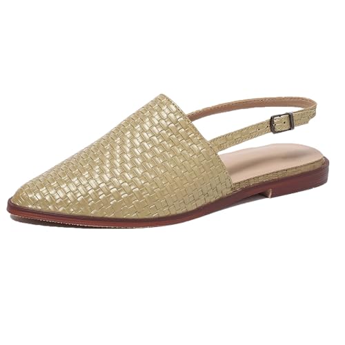 Lizoleor Mode Pointed Toe Slingback Braid Damensandalen Komfort Flach Schuhe Back Strap Schnalle Retro Solid Color Romisch Gold Gr 43 EU/45Cn von Lizoleor