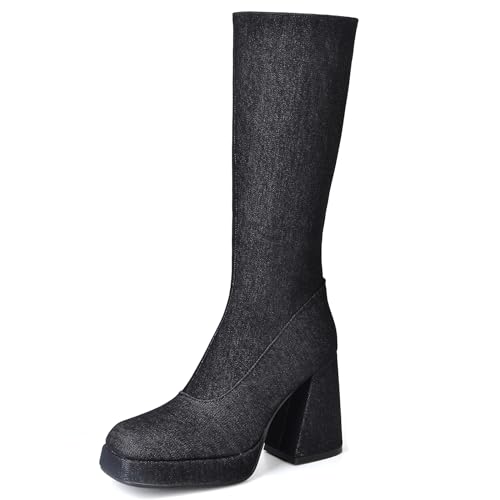 Lizoleor Mode Square Toe Plateau Blockabsatz Damen Denim Stiefel Side Reißverschluss Weit Fit Höhe Ferse Concise Soild Color Schwarz-Rl Gr 36.5 EU/37Cn Lizoleor Mode Square Toe Plateau Blockabsatz Damen Denim Stiefel Side Reißverschluss Weit Fit Höhe Ferse Concise Soild Color Schwarz-Rl Gr 36.5 EU/37Cn von Lizoleor